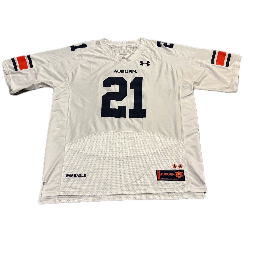 Under Armour Auburn Tigers Football Jersey Mens XL White #21 War Eagle HeatGear